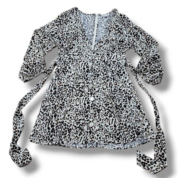 Cotton Candy LA Dress Size Large A-Line Mini Dress 3/4 Long Sleeve Leopard Print - Picture 1 of 7